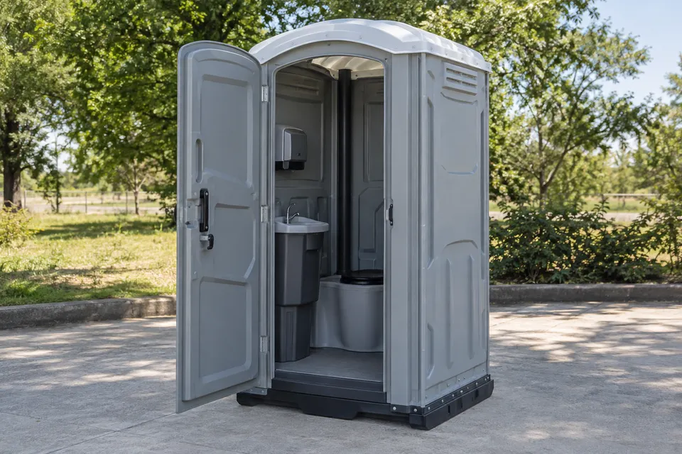 Upgraded portable restroom with interior facilities