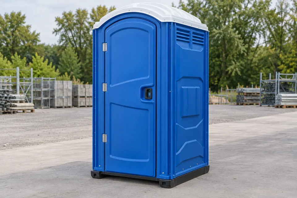 Standard portable toilet with full enclosure and level standing area